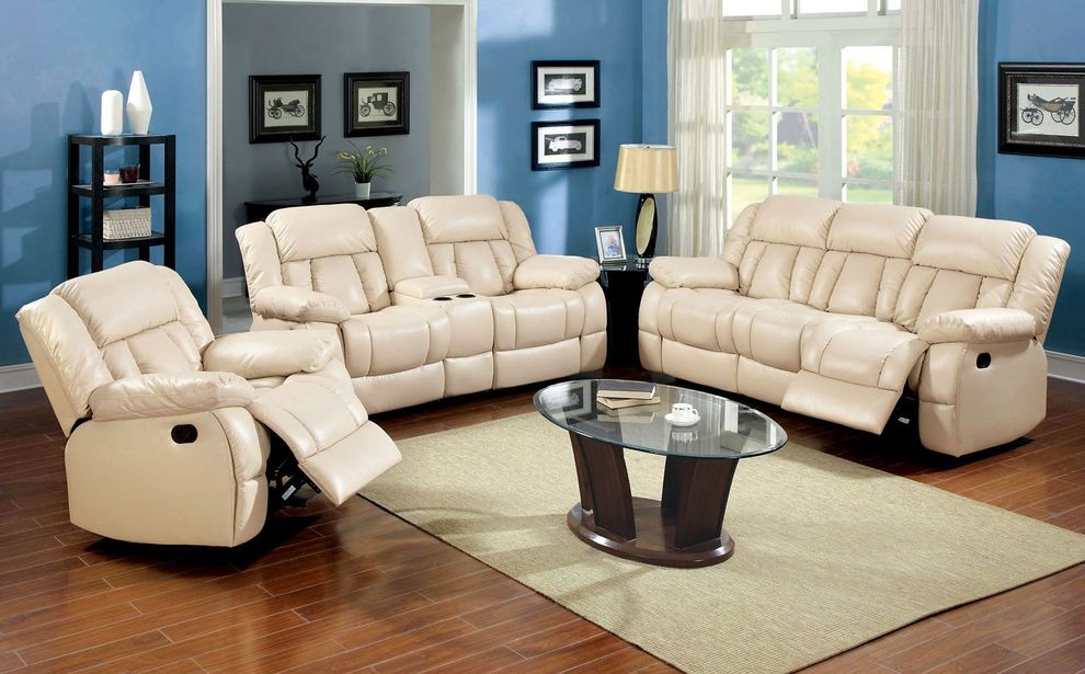 Ivory Transitional Sofa w/ 2 Recliners by Furniture of America