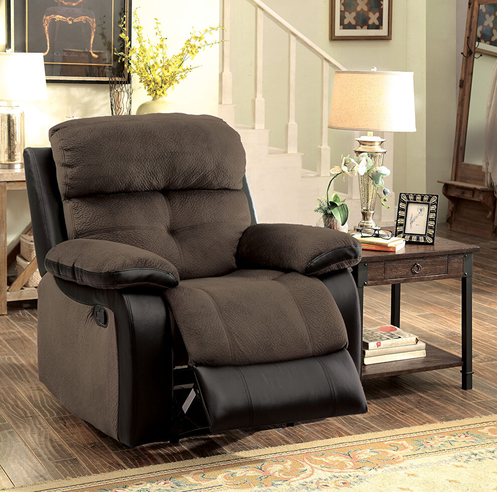 Unique brown/black casual style recliner chair by Furniture of America