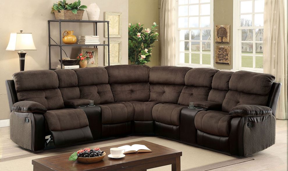 Unique design two-toned recliner sectional by Furniture of America