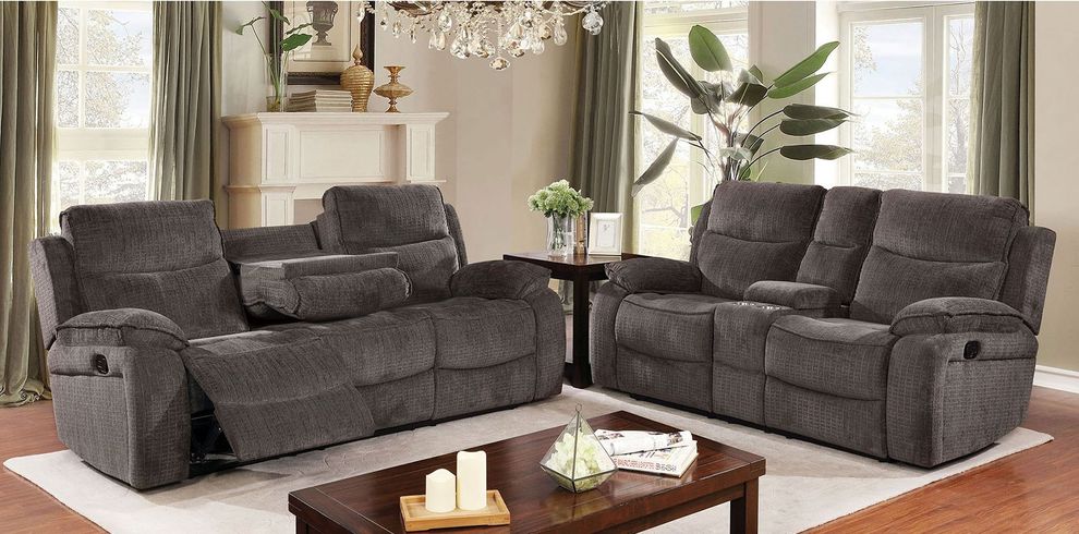 Gray Contemporary Sofa w/ 2 Recliners by Furniture of America
