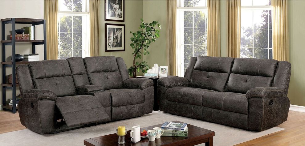 Dark brown transitional sofa w/ 2 recliners by Furniture of America