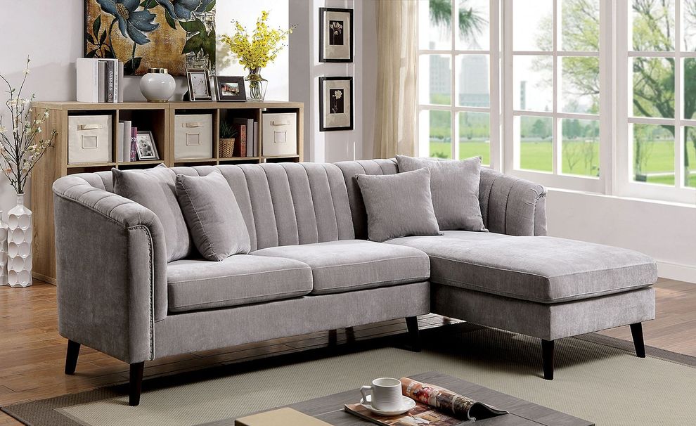 Light gray mid-century modern sectional by Furniture of America