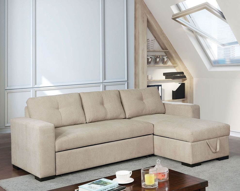Beige chenille sectional w/ bed & storage by Furniture of America