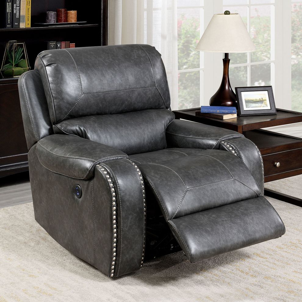 Gray transitional power recliner chair by Furniture of America