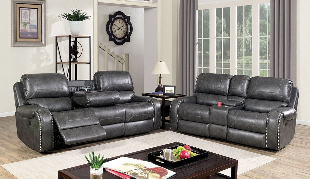Gray transitional power sofa by Furniture of America