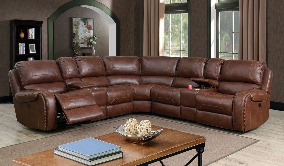 Browntransitional power sectional by Furniture of America