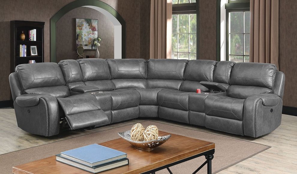 Gray transitional power sectional by Furniture of America