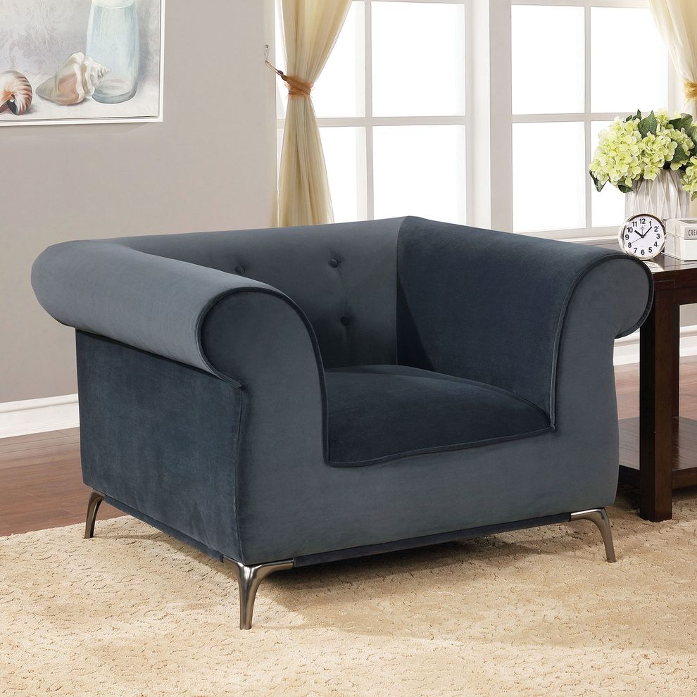 Gray Velvet-like Fabric Traditional Chair by Furniture of America
