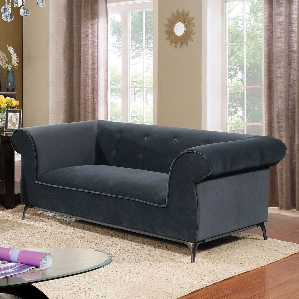 Gray Velvet-like Fabric Traditional Loveseat by Furniture of America