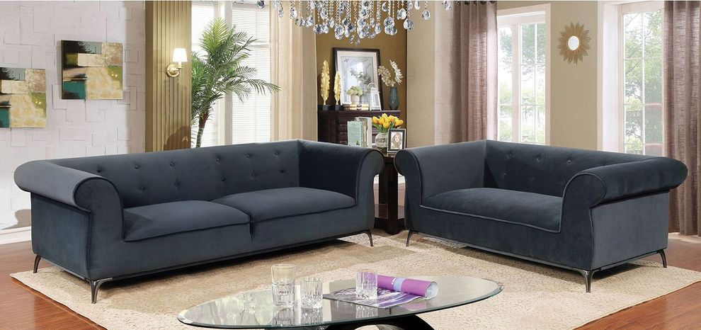 Gray Velvet-like Fabric Traditional Sofa by Furniture of America