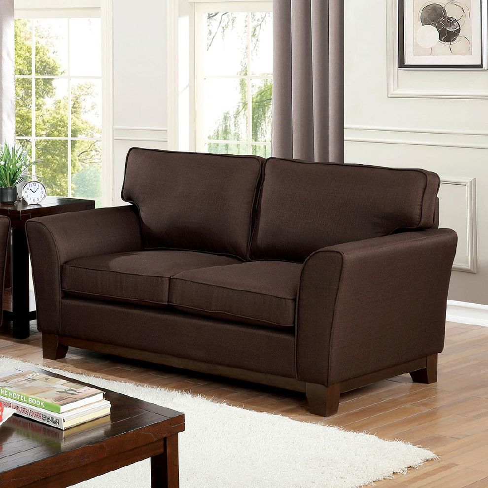 Brown Caldicot Transitional Loveseat by Furniture of America