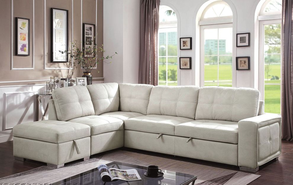 Beige contemporary sectional w/ sleeper by Furniture of America