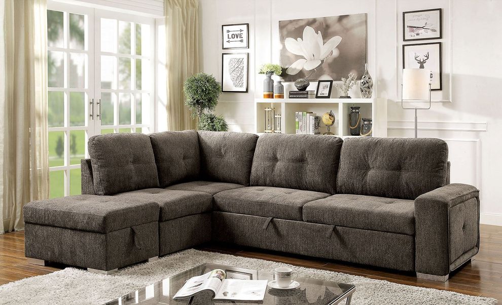Gray Contemporary Sectional w/ Sleeper by Furniture of America