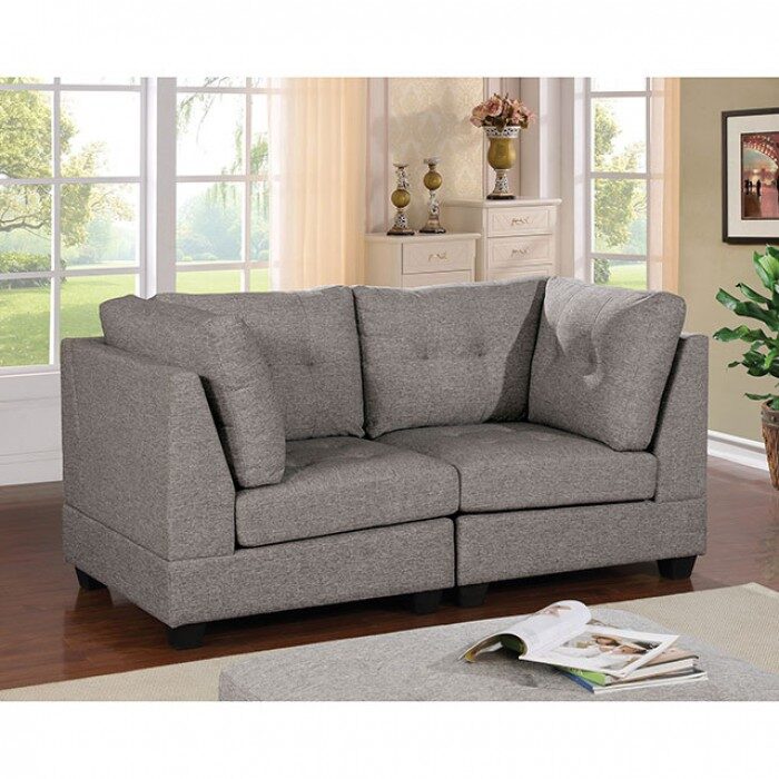 Modular design gray fabric tufted seats and backs loveseat by Furniture of America