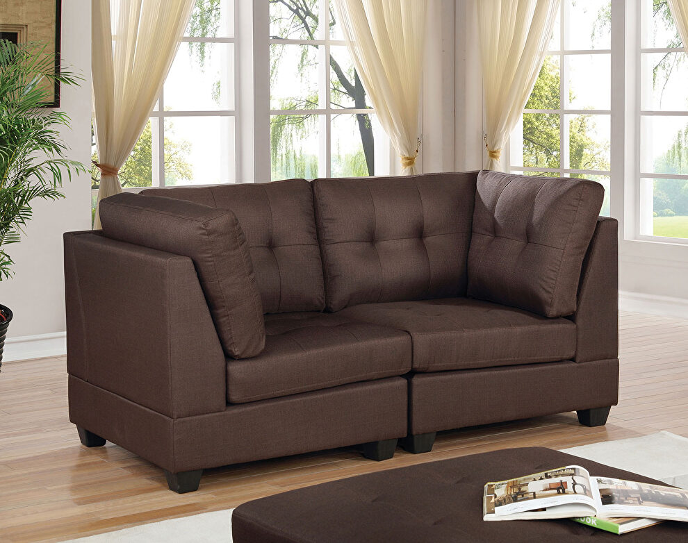 Modular design brown linen-like fabric loveseat by Furniture of America