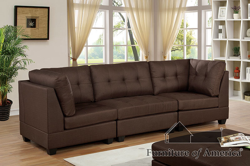 Modular design brown linen-like fabric sofa by Furniture of America