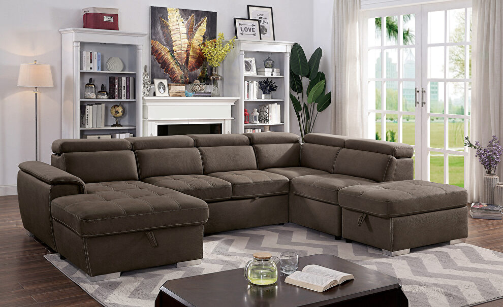 Light brown nabuck fabric contemporary sectional sofa by Furniture of America