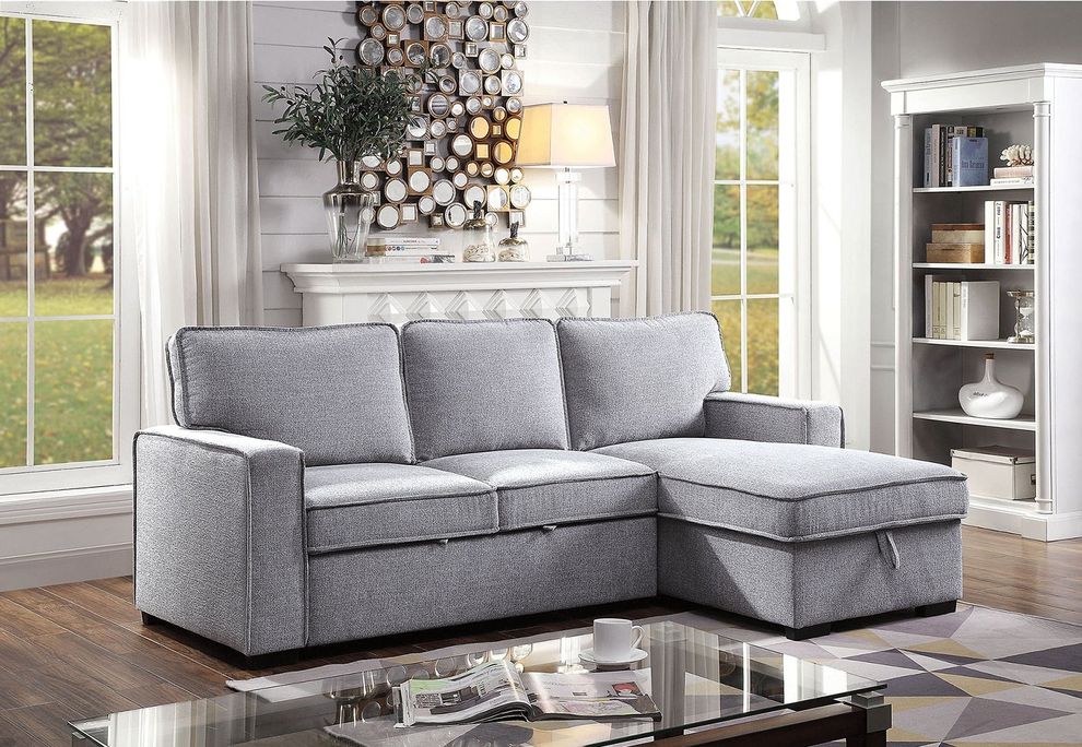 Gray contemporary sectional w/ chaise storage by Furniture of America