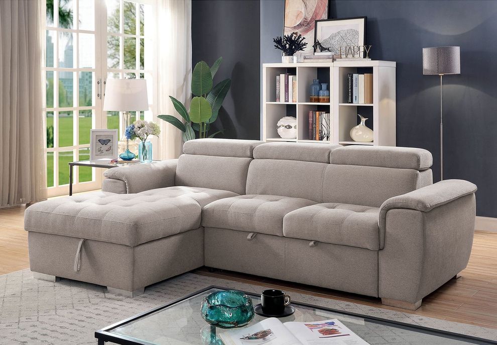 Light gray contemporary sectional w/ sleeper by Furniture of America