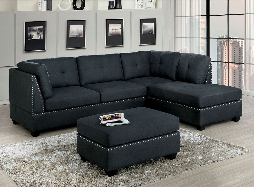 Gray contemporary sectional in linen-like fabric by Furniture of America