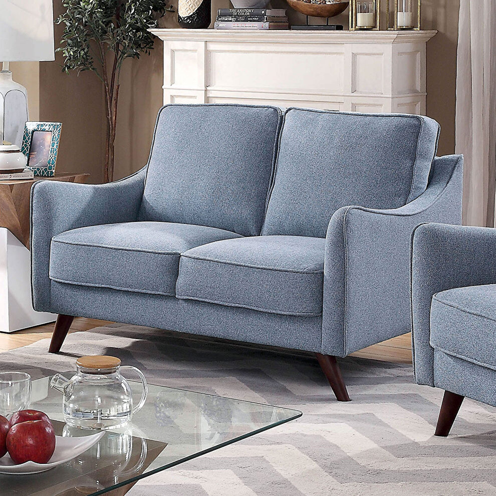 Light blue linen-like fabric transitional loveseat by Furniture of America