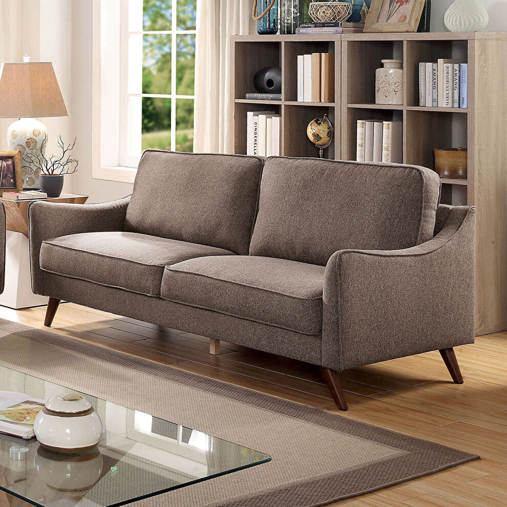 Light brown linen-like fabric transitional loveseat by Furniture of America