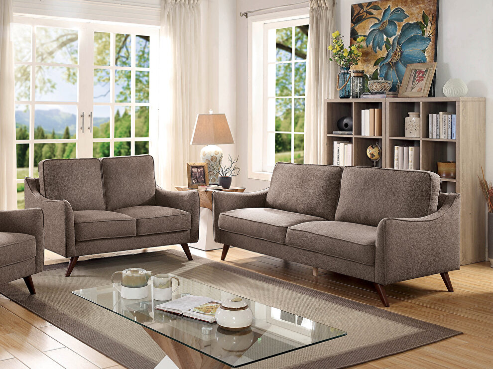 Light brown linen-like fabric transitional sofa by Furniture of America