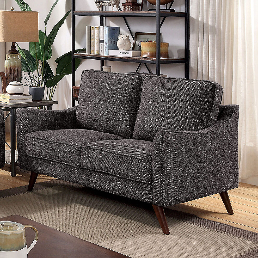 Gray linen-like fabric transitional loveseat by Furniture of America
