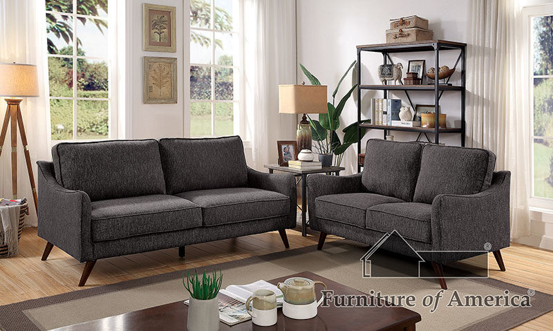 Gray linen-like fabric transitional sofa by Furniture of America