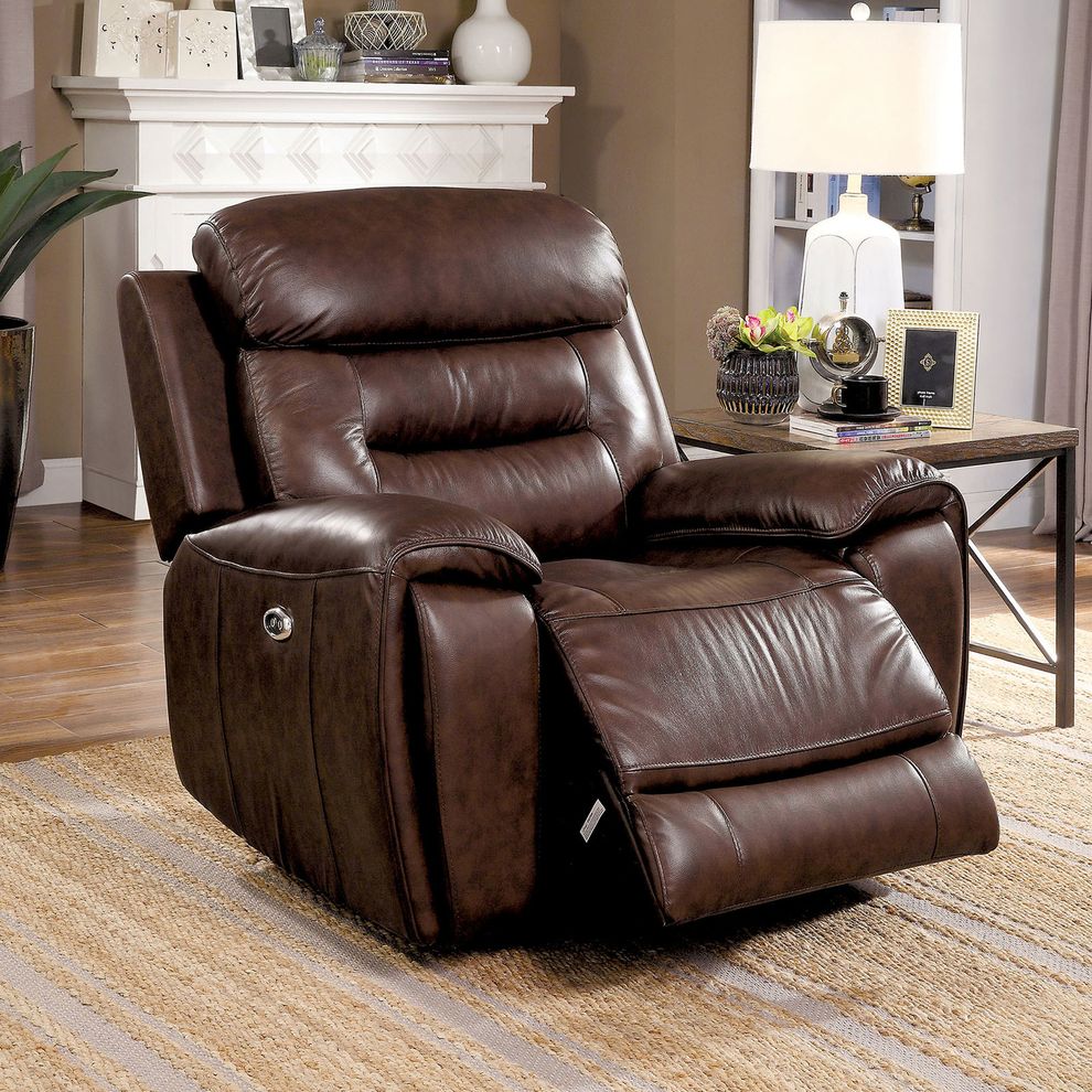Brown transitional power chair by Furniture of America