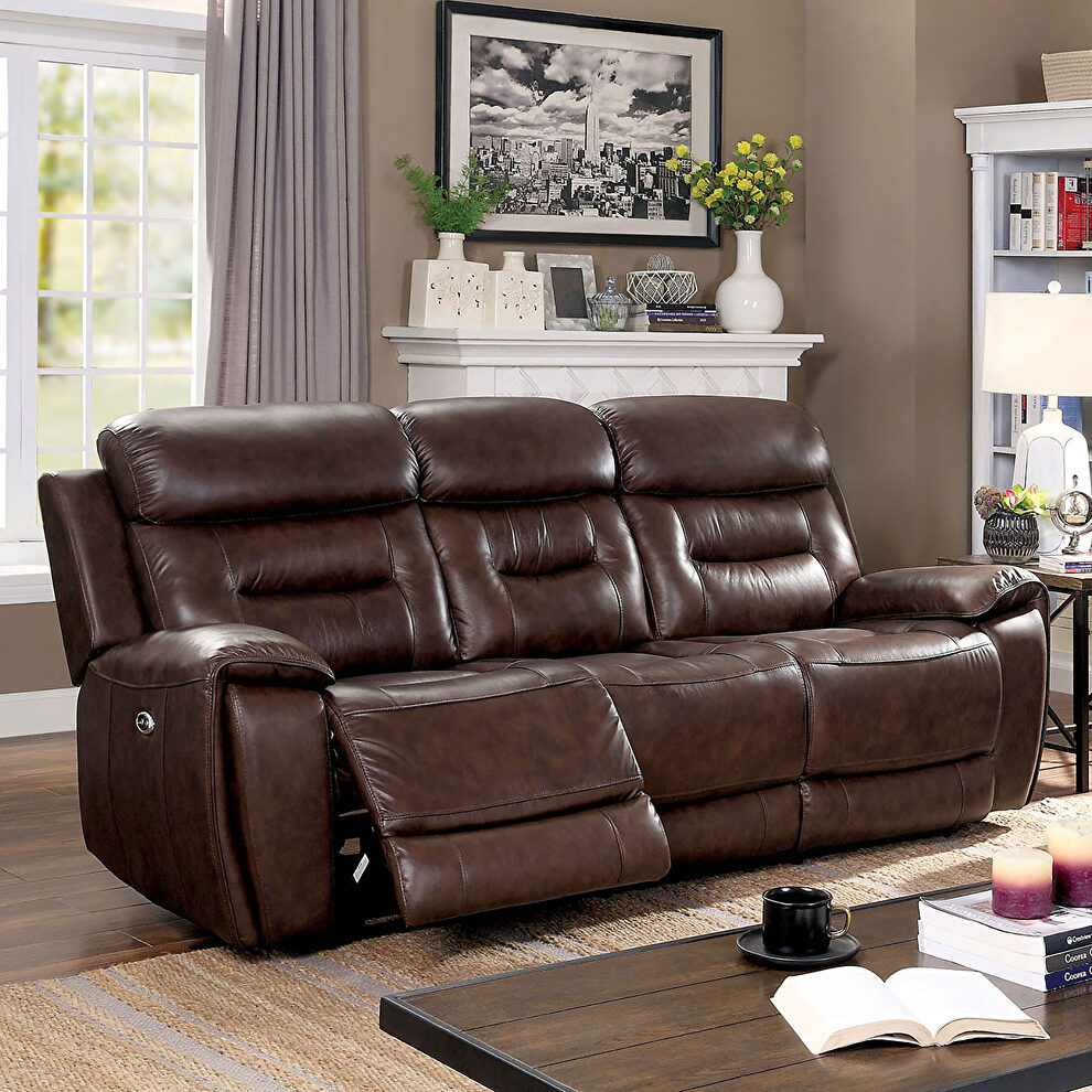 Brown Transitional Power Sofa by Furniture of America