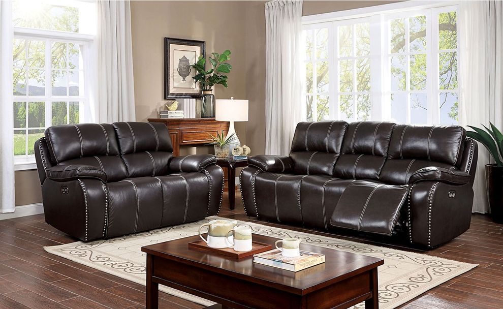 Dark Brown Transitional Power Sofa by Furniture of America