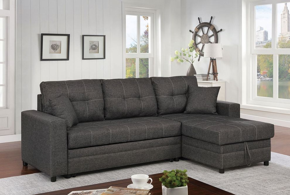 Gray contemporary sectional w/ sleeper by Furniture of America