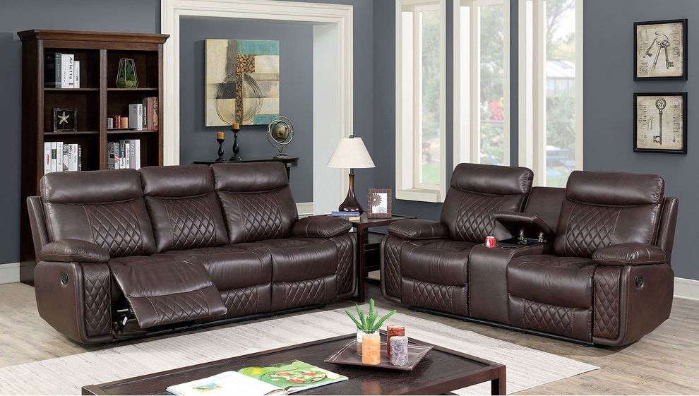 Brown Transitional Recliner sofa w/ diamond pattern by Furniture of America