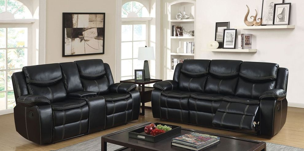 Black Transitional Sofa w/ 2 Recliners by Furniture of America