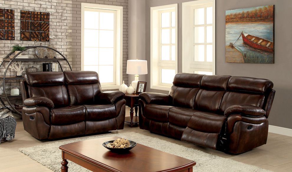 Brown Transitional Sofa w/ 2 Recliners by Furniture of America
