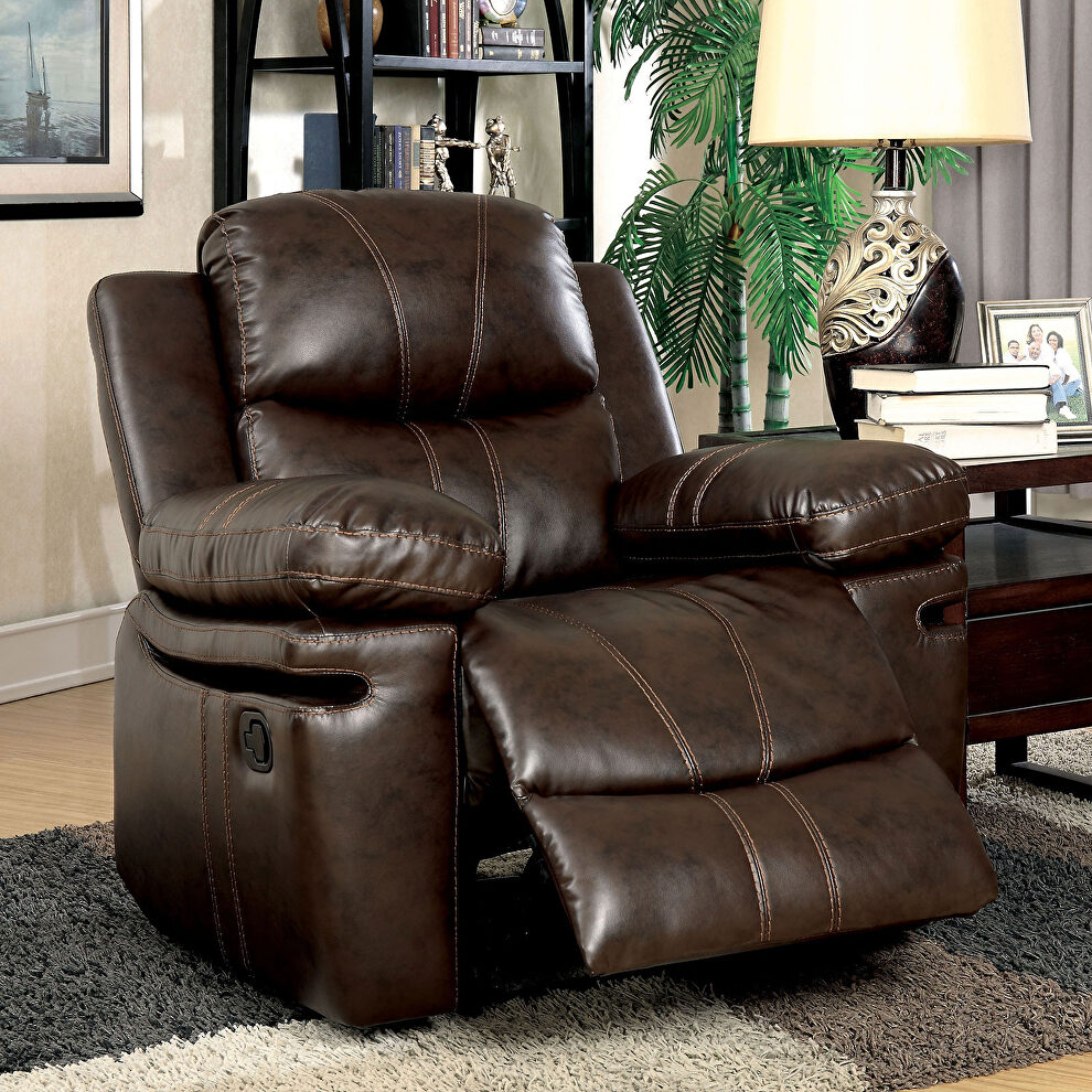 Brown bonded leather match recliner chair by Furniture of America