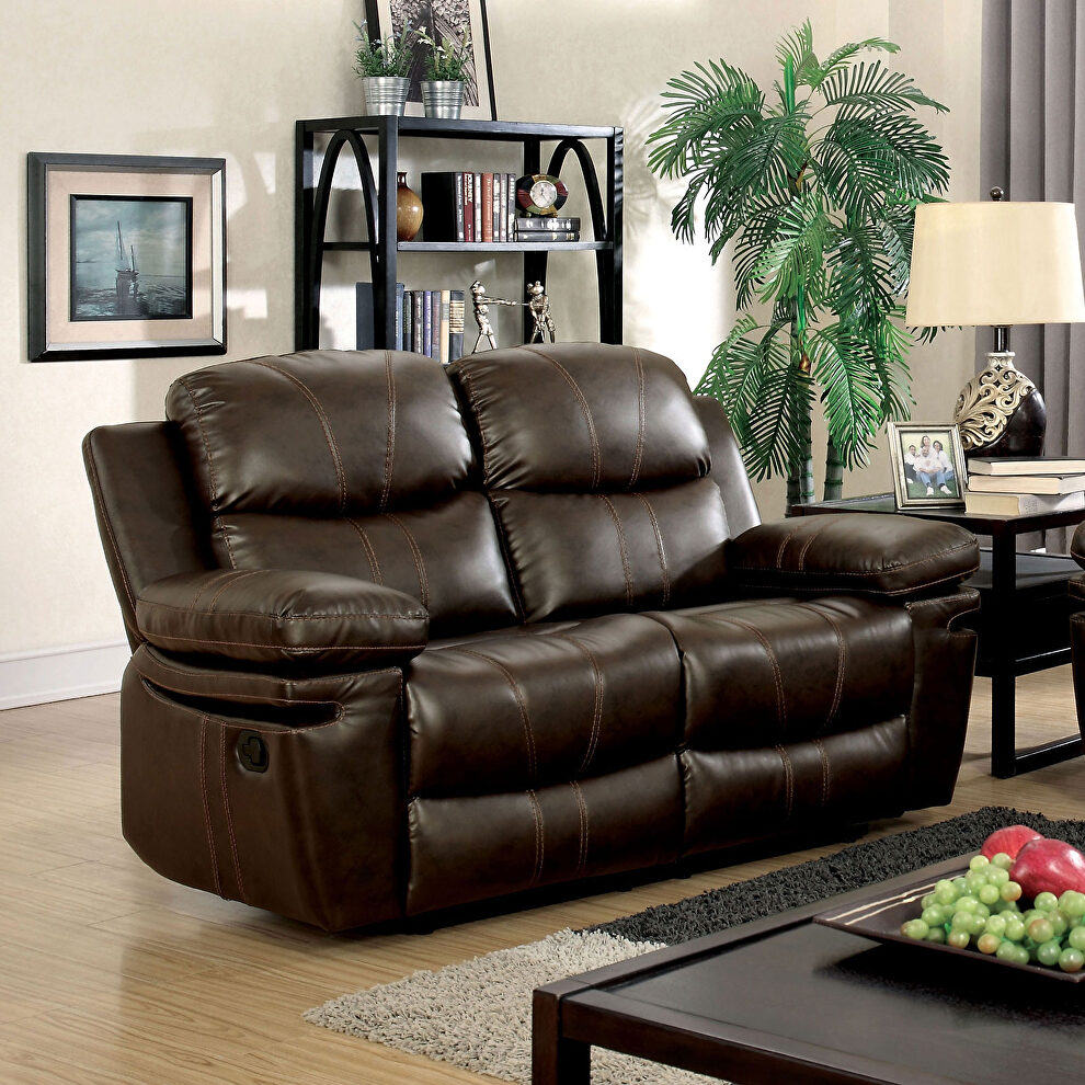 Brown bonded leather match recliner loveseat by Furniture of America