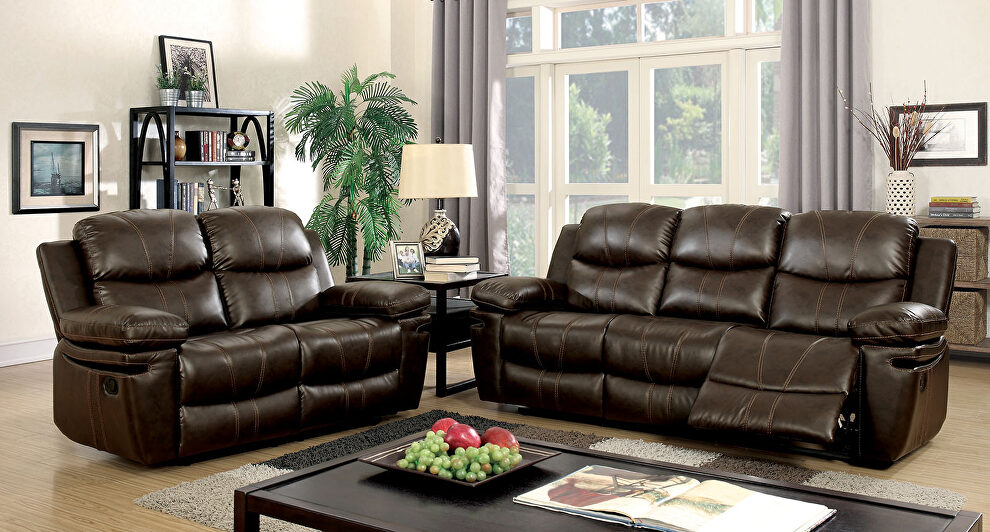 Brown bonded leather match recliner sofa by Furniture of America
