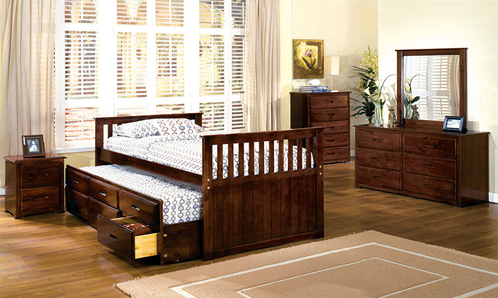 Rich cherry finish cottage style captain twin bed by Furniture of America