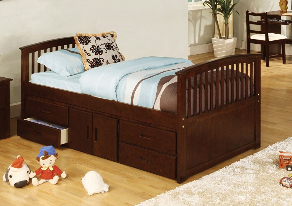 Dark walnut finish cottage style captain twin bed by Furniture of America