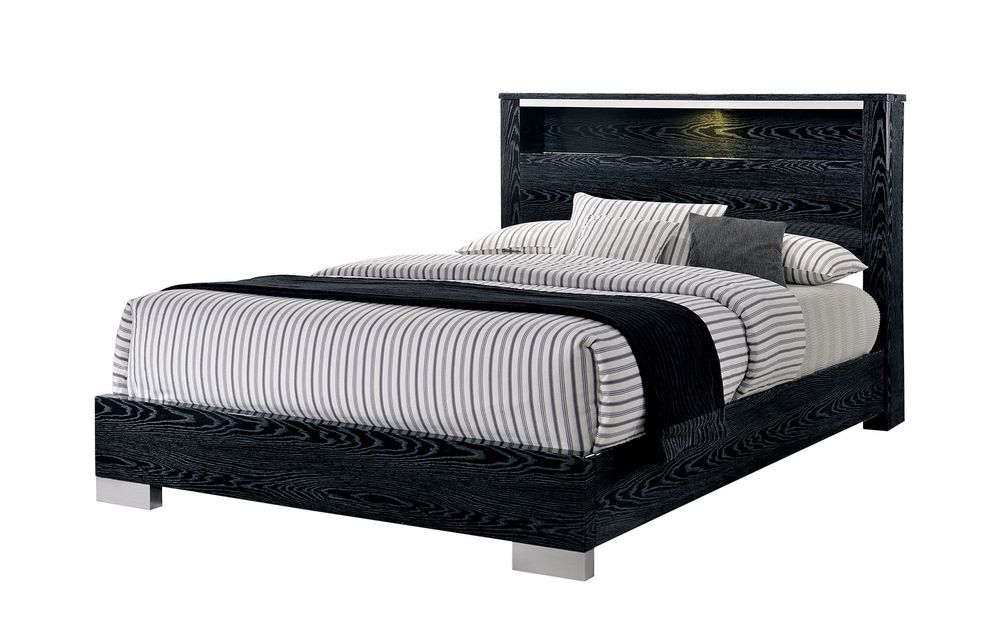 Geometric shape contemporary black finish king bed by Furniture of America