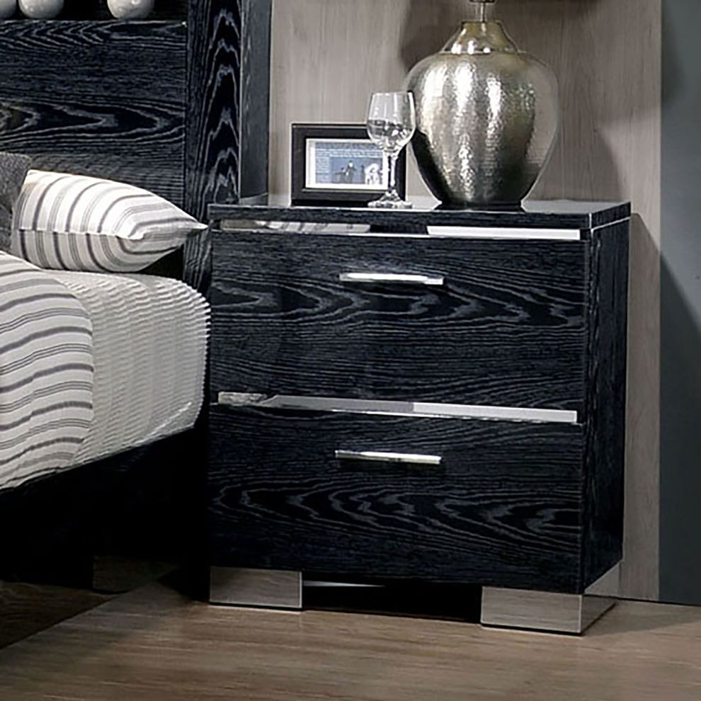 Geometric shape contemporary black finish nightstand by Furniture of America
