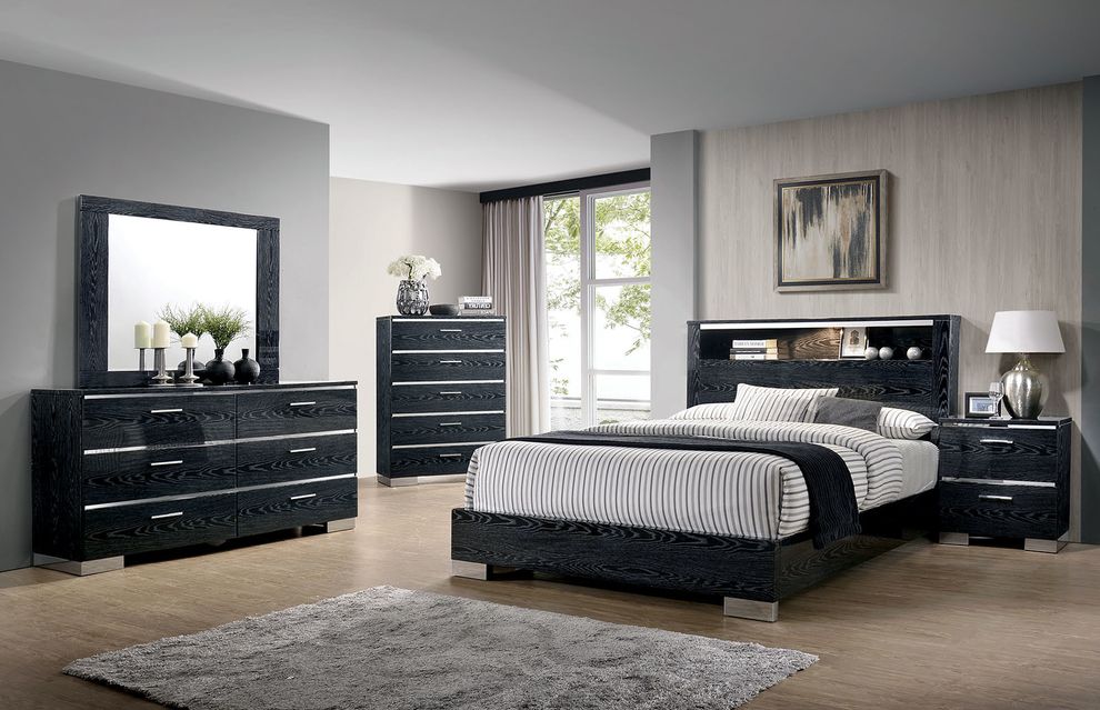 Geometric shape contemporary black finish queen bed by Furniture of America