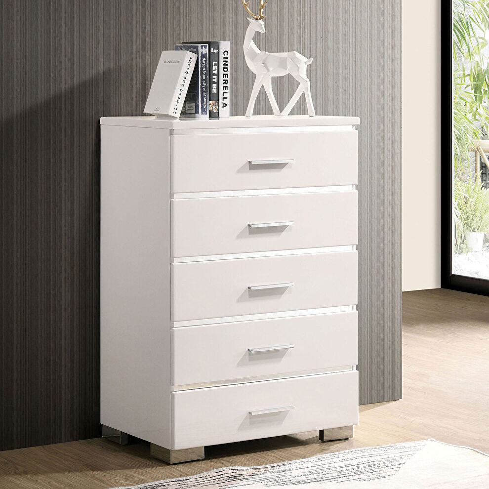 White/ chrome high gloss lacquer coating chest by Furniture of America