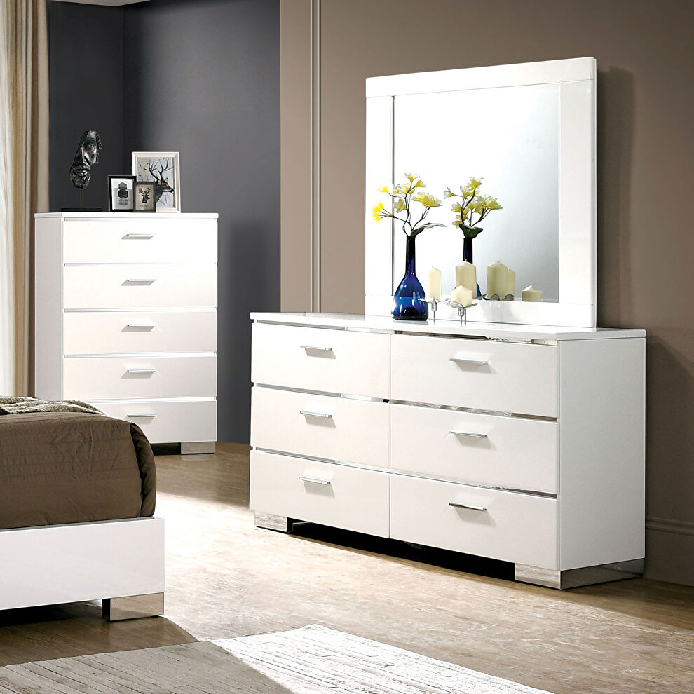 White/ chrome high gloss lacquer coating dresser by Furniture of America
