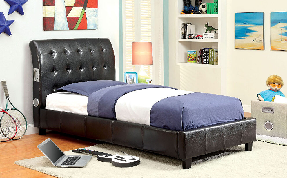 Button tufted espresso finish youth bed by Furniture of America