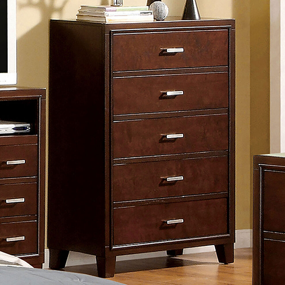 Brown cherry solid wood contemporary chest by Furniture of America