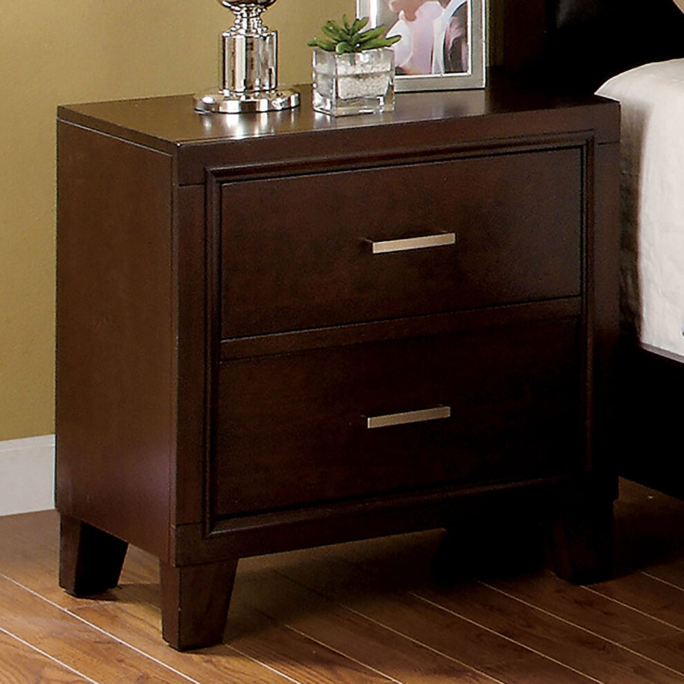 Brown cherry solid wood contemporary nightstand by Furniture of America