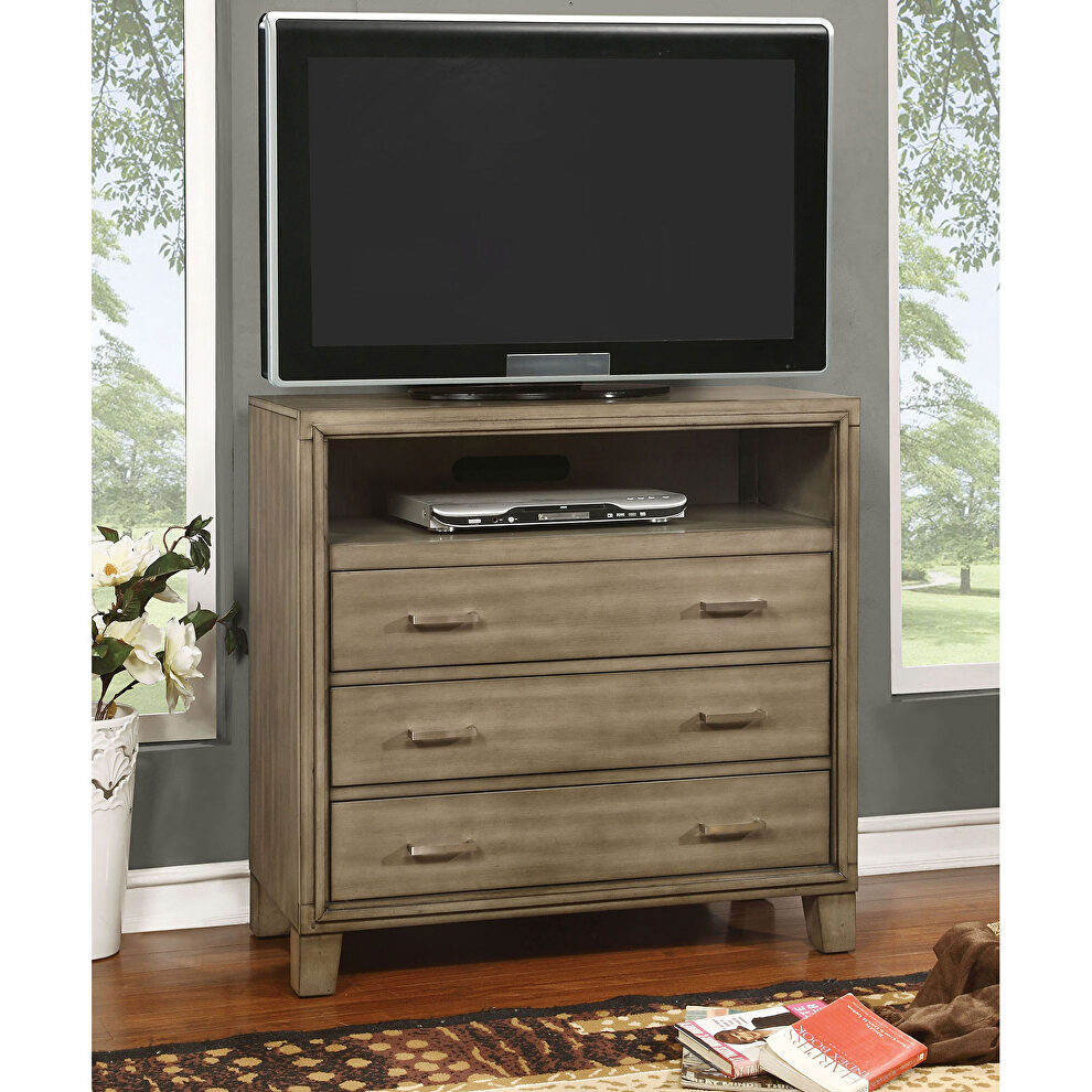 Gray solid wood contemporary media chest by Furniture of America